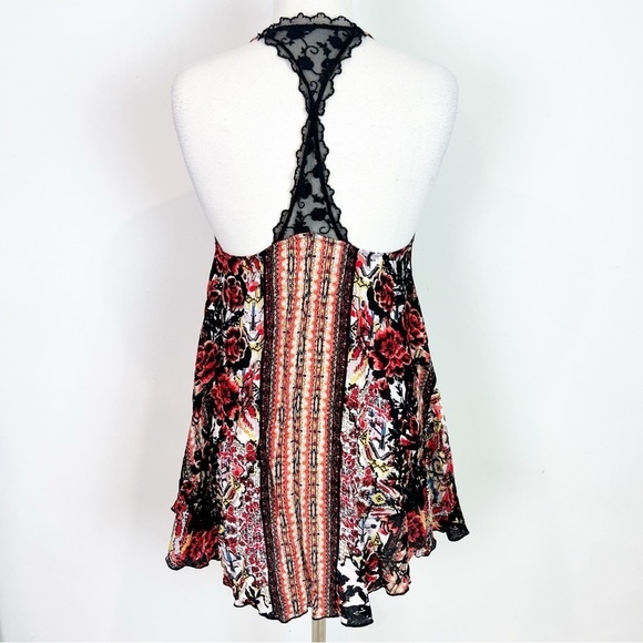 FREE PEOPLE BLACK RED ORANGE BOHO PATTERN FLOWY SLEEVELESS RACER BACK DRESS XS - Picture 8 of 9